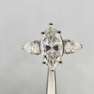 Marquis Cut Moissanite Diamond Ring Three Stone Wedding Anniversary Ring 18K 925